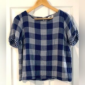 Navy Blue Gingham Cotton Top